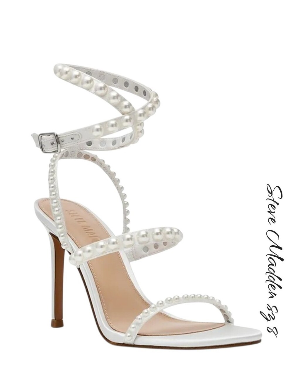 Steve Madden Teena Pearl White Satin Strappy Sandals Heels Sz 8 NWT